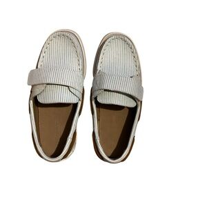White and Blue Moccasins with Slip-On‎ Design